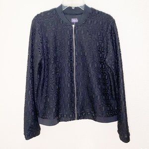 Rafaella Black Zip Up Jacket with Crochet Overlay